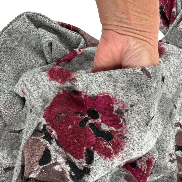 Ellen Tracy Womens Gray/Red Romance Floral Print V-Neck Long Sleeve Top Size L - Picture 5 of 9